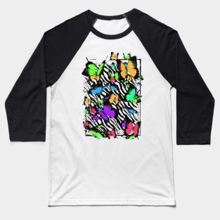 Colorful Papillon - Cute Butterfly - Zebra Pattern - Puzzle Baseball T-Shirt